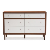 Baxton Studio Harlow Mid-century Modern Scandinavian Style White and Walnut Wood 6-drawer Storage Dresser